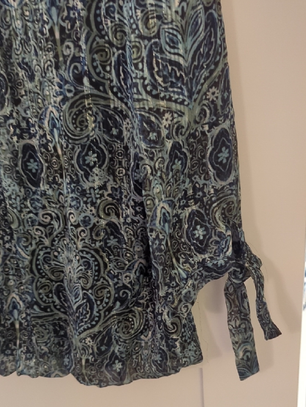 Westport Navy and Blue Paisley Tie-Sleeve Blouse - Picture 4 of 5